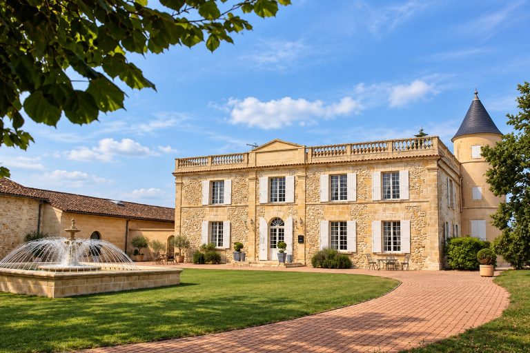 Château Lafitte, sa fontaine et sa pelouse, aux portes de Bordeaux, lieu d’un séminaire annuel de 180 participants organisé par Weevup