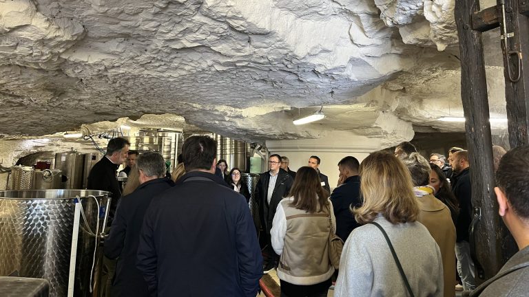 Dirigeants de Generali réunis dans une cave creusée dans la roche, lors de la dégustation de leur séminaire annuel