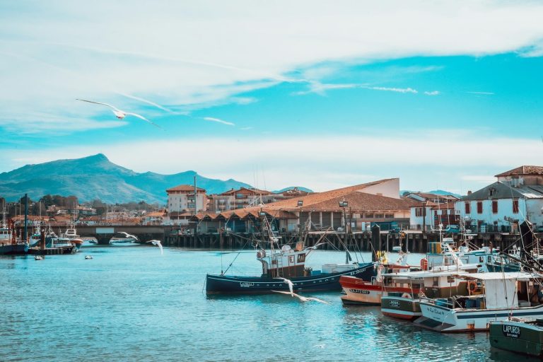 Le port de Saint-Jean-de-Luz et ses bateaux, la Rhune en arrière-plan